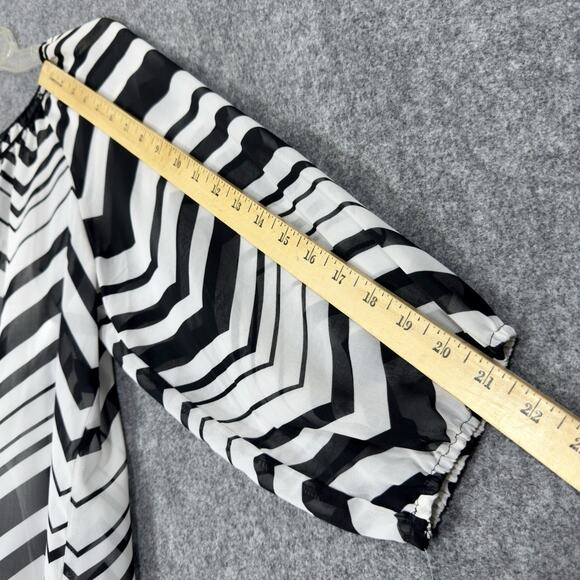 Sheer Chiffon Chevron Chic Tunic w/Tank L Asymmetric Hem Black/White Boho Flowy - Picture 11 of 15